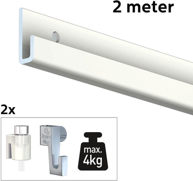 Artiteq Schilderij Ophangsysteem 2 meter All-in-one Classic Rail 4kg / Wit RAL9010