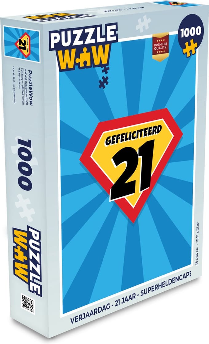 Puzzel Verjaardag - 21 jaar - Superheldencape - Legpuzzel - Puzzel 1000 stukjes volwassenen