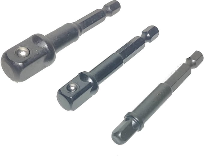 Bit verloop adapter voor doppen 1/4 3/8 en 1/2 geschikt voor bitaansluiting of boorkop gehard staal