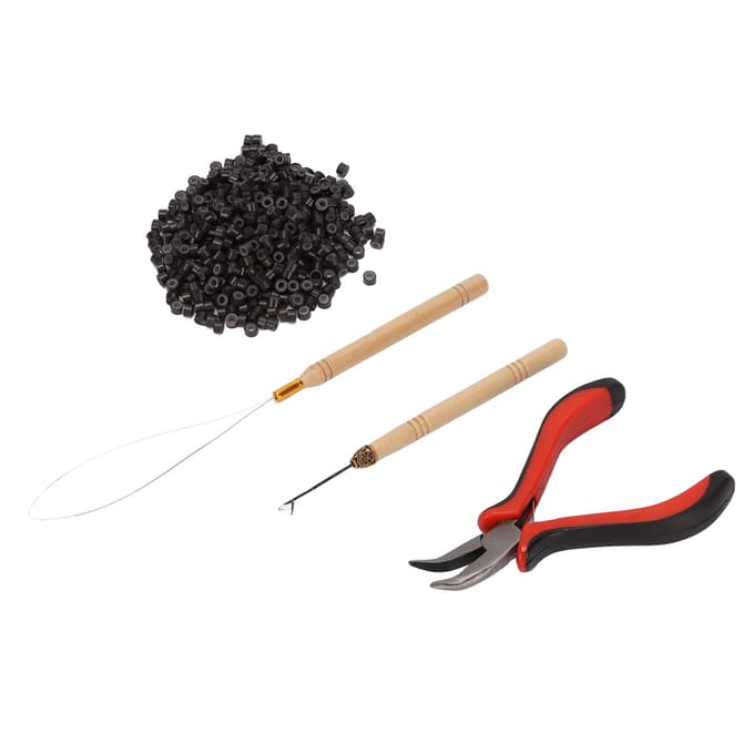 4 stuks Hairextension Gereedschapsset Professionele Haarstyling Tangenset met 4,5 mm Siliconen Ringen Trekken black