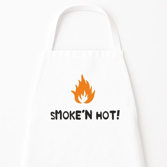 Go Mama - Keukenschort “Smoke’n Hot!” – Grappig kookschort – One Size – Verstelbaar – Wit – Humor cadeau