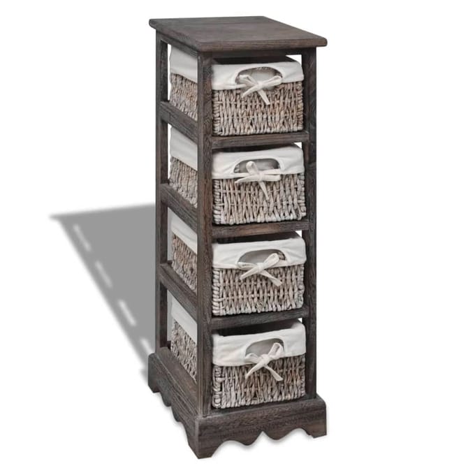 vidaXL - Opbergkast - met - 4 - weefmanden - hout - bruin