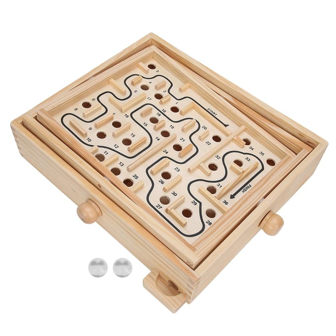 Plateau Labyrinthe en Bois Bille en Acier Équilibres Jeu de Plateau Labyrinthe Jouet d'Apprentissage Éducatif Cadeau beige