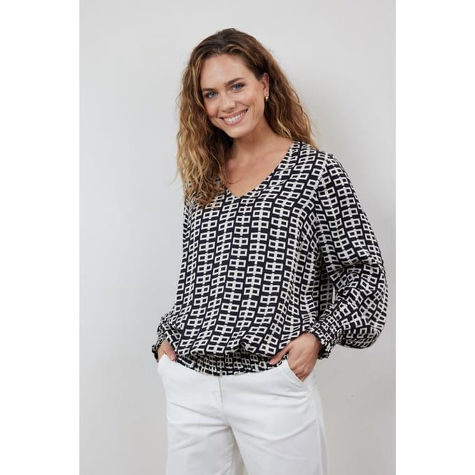 Blouse Kelly V-neck Black with Splendid print
