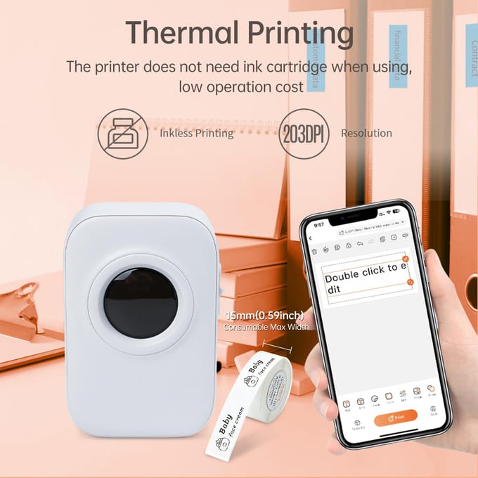 Imprimante d'étiquettes D30 PRO Imprimante d'étiquettes de poche pour smartphone Impression thermique sans fil BT Prise en charge 203 DPI blanc