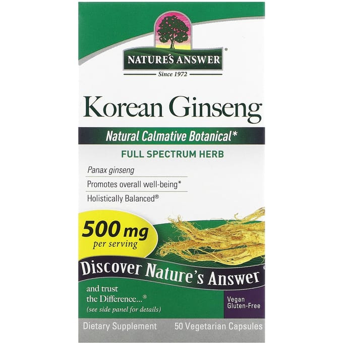 Nature'S Answer, Koreaanse Ginseng, 500Mg, 50 Plantaardige Capsules