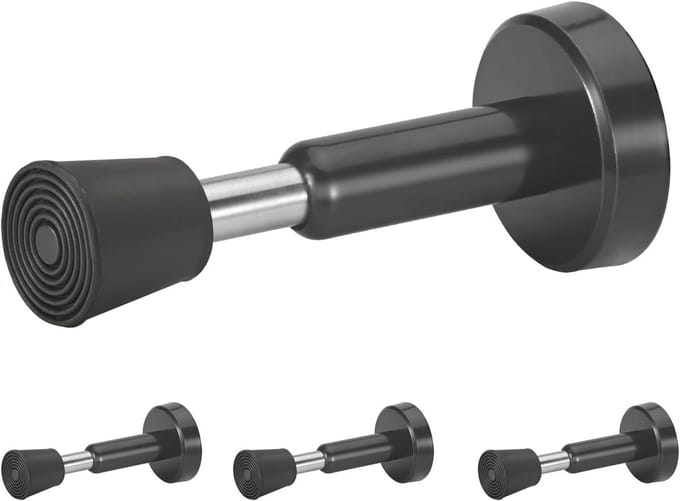 4-pack Hydraulische Roestvrijstalen Deurstoppers met Rubberen Punt - 10,5 cm Hoog - Zwart