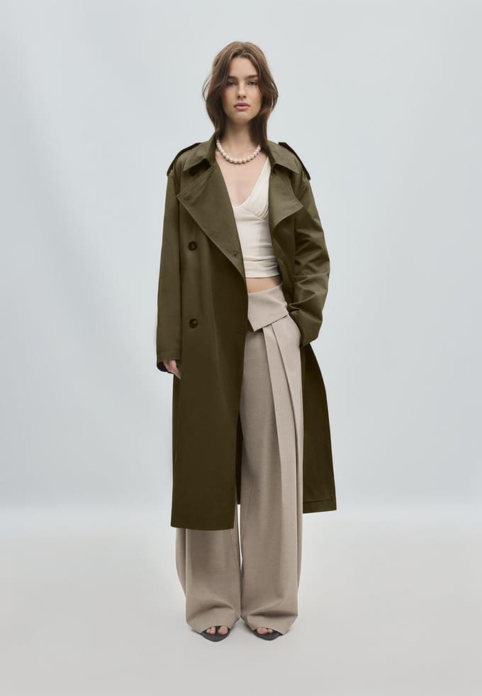 Stradivarius Lange basistrenchcoat  Kaki S