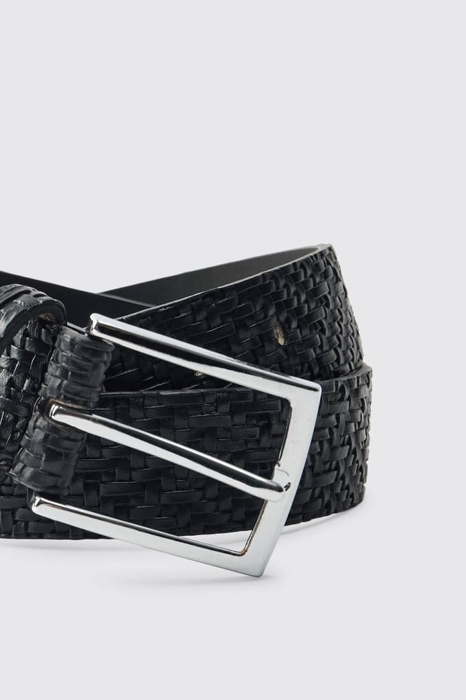 Textured Woven PU Belt in Matte Black | Size Small