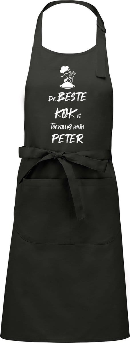 mijncadeautje - luxe schort - De beste kok is toevallig mijn PETER - chique grijs