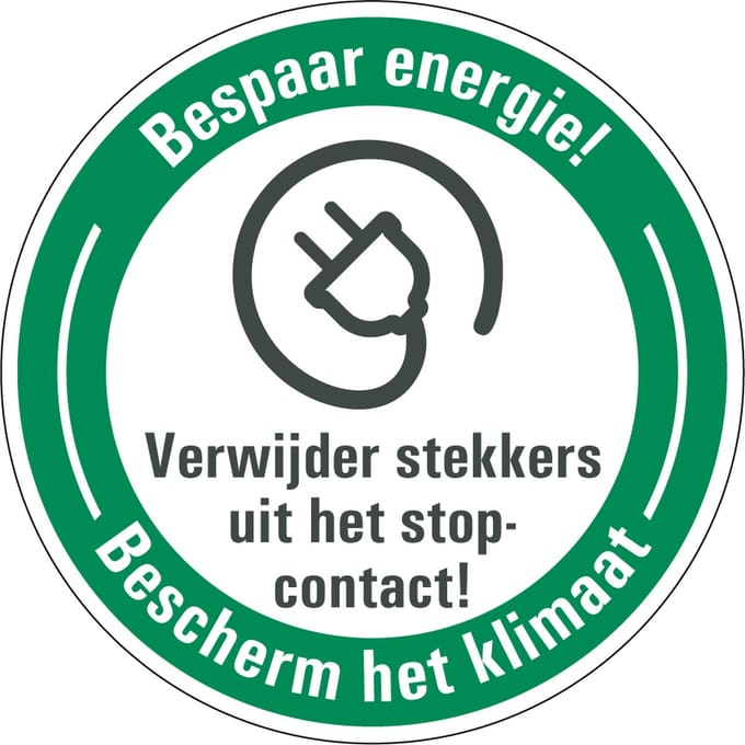 Energie besparen sticker verwijder stekkers 150 mm