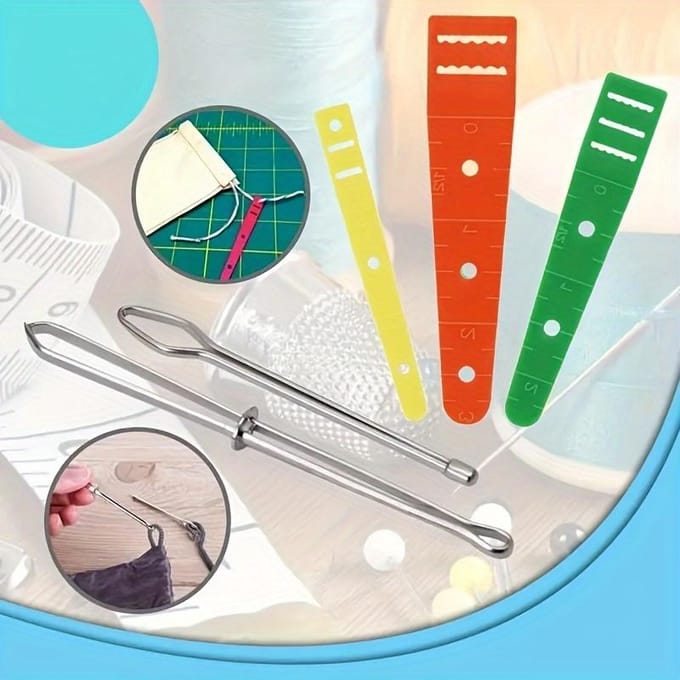 5-delige Naaigereedschapset voor Hoodies & Doe-het-zelf Projecten - Vervanging Elastisch Band, Koord Verstelgereedschap in Gemengde Kleuren green