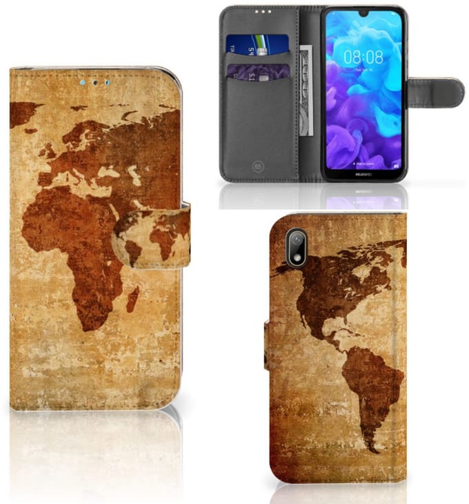 Huawei Y5 (2019) Flip Cover Wereldkaart