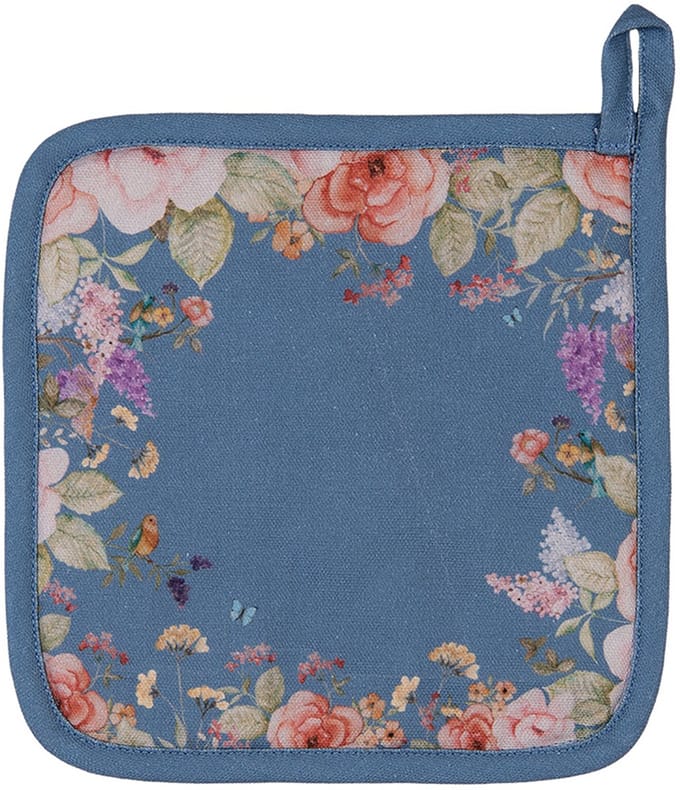 Clayre & Eef Pannenlap 20x20 cm Blauw Katoen Bloemen