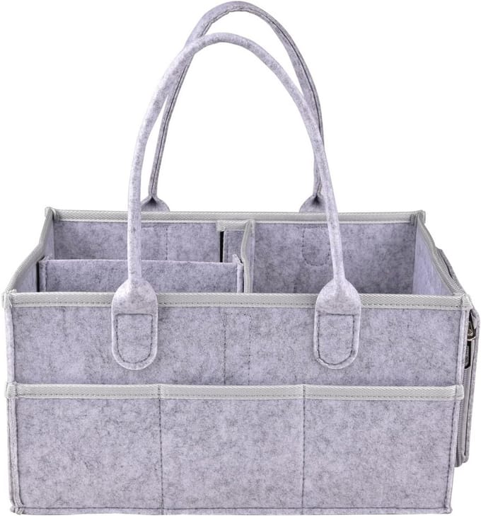 Vilten Organizer Tas voor Babyspullen - Kwekerij Opslag en Luier Organizer met Ritsvak, Grijs