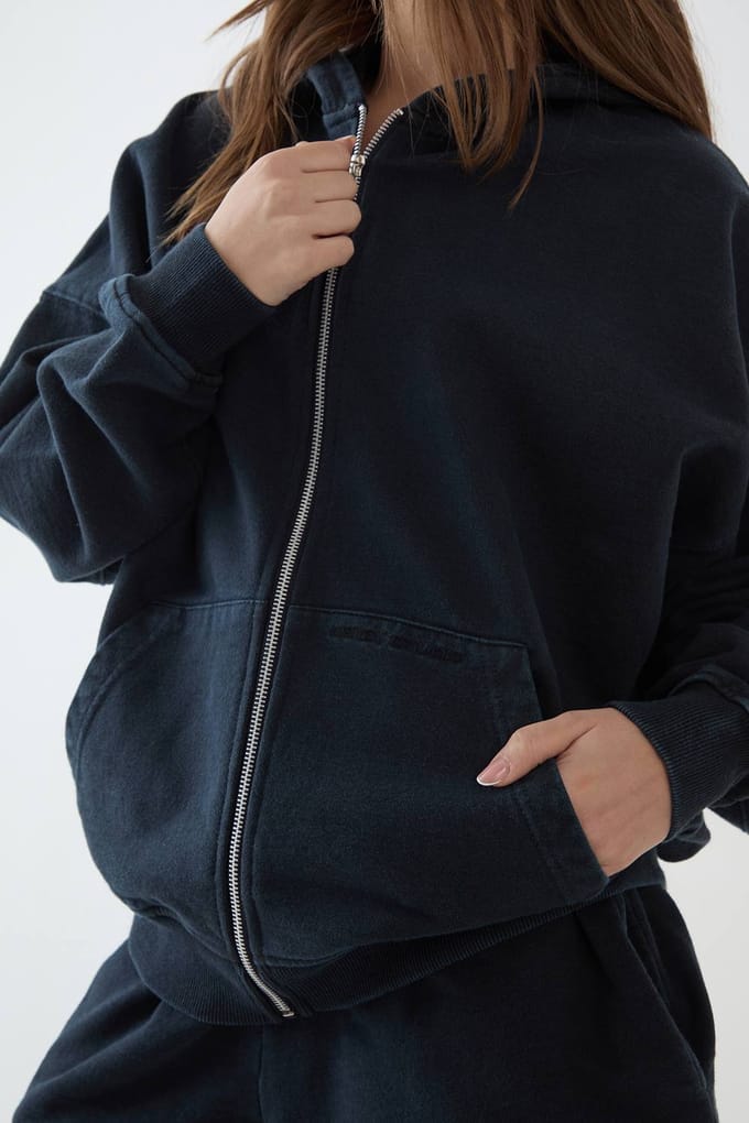 Dames Dsgn Studio Zwaar Gewassen Oversized Hoodie Met Rits | Washed Black | Maat: Medium