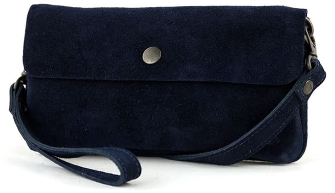 Bear Design Lydia Suede Leren Clutch Mini Schoudertasje - Blauw
