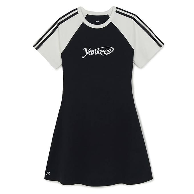 MLB New York Yankees SS26 Kleurblok Gestreept Raglanmouw Pullover Korte Mouw Jurk Damesjurk 3FOPV0363-50BKS M white