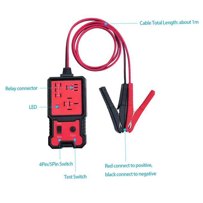 12V Auto Batterij Checker Elektronische Relay Tester met Clips Auto Relay Diagnostic Tool black