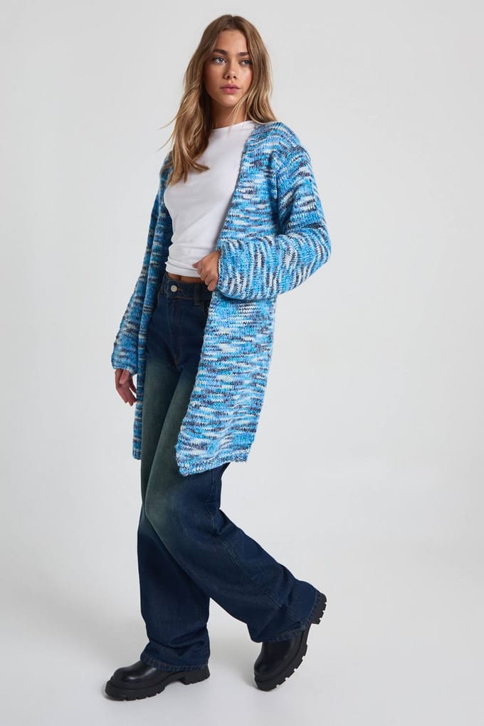 boohoo Dames Chunky Knit Blauw Marl Boxy Oversized Cardigan | Blue | Maat: Small