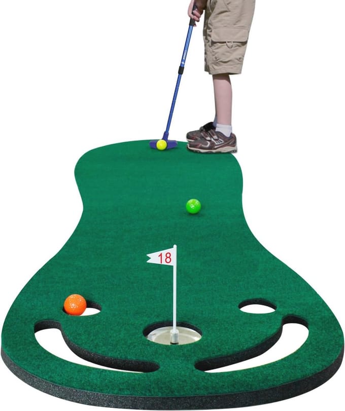 Golfmat voor binnen met 2 putters en 6 golfballen - ideale putting green voor thuis