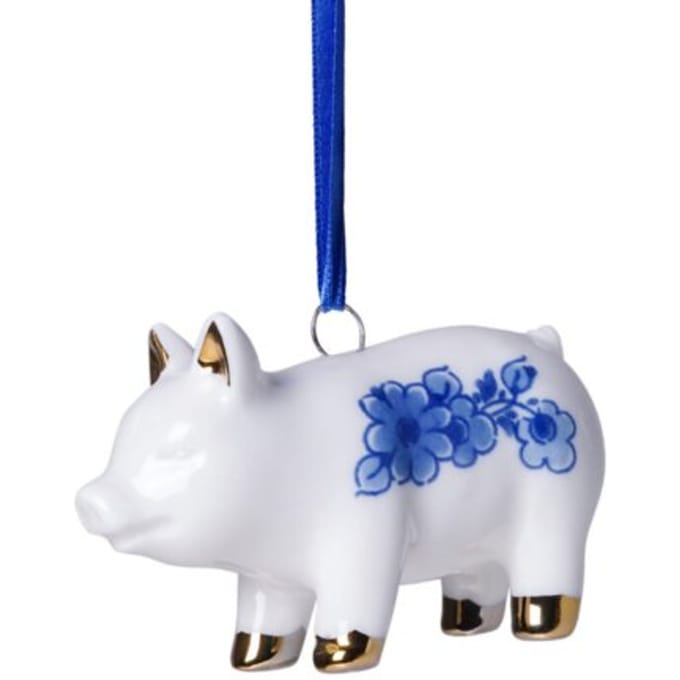 Heinen delfts blauw kerstornament - varken, 5 cm