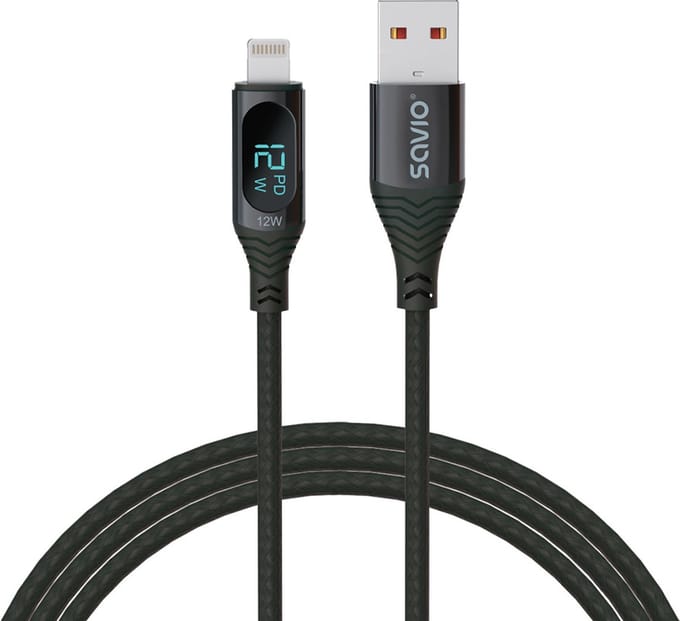 USB naar Lightning Savio-kabel, digitaal display, lengte 1m, SAVKABELCL-173
