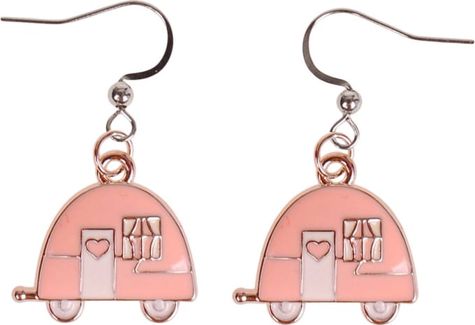 Oorbellen met Hangertje Caravan roze zilverkleurig geëmailleerd 2cm