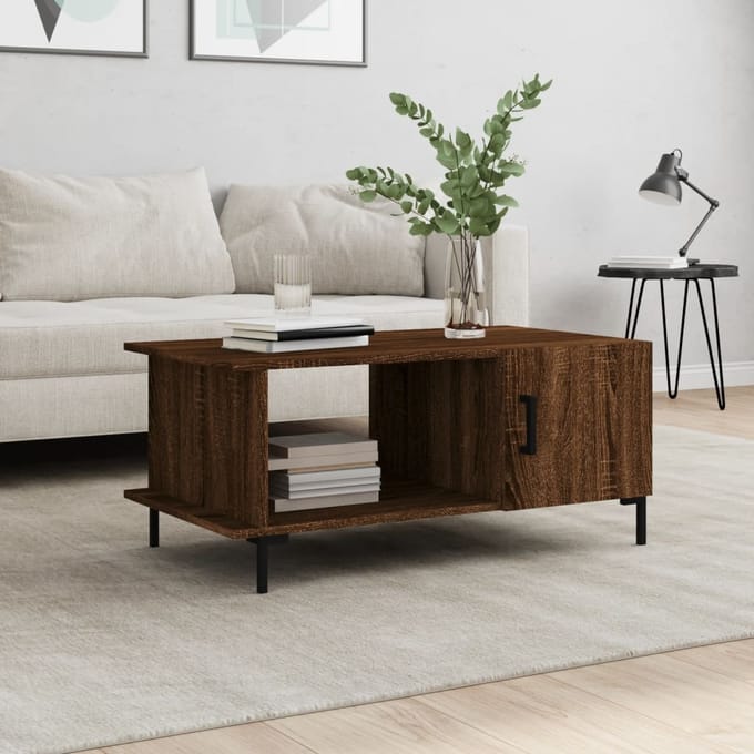 vidaXL - Salontafel - 90x50x40 - cm - bewerkt - hout - bruin - eikenkleur