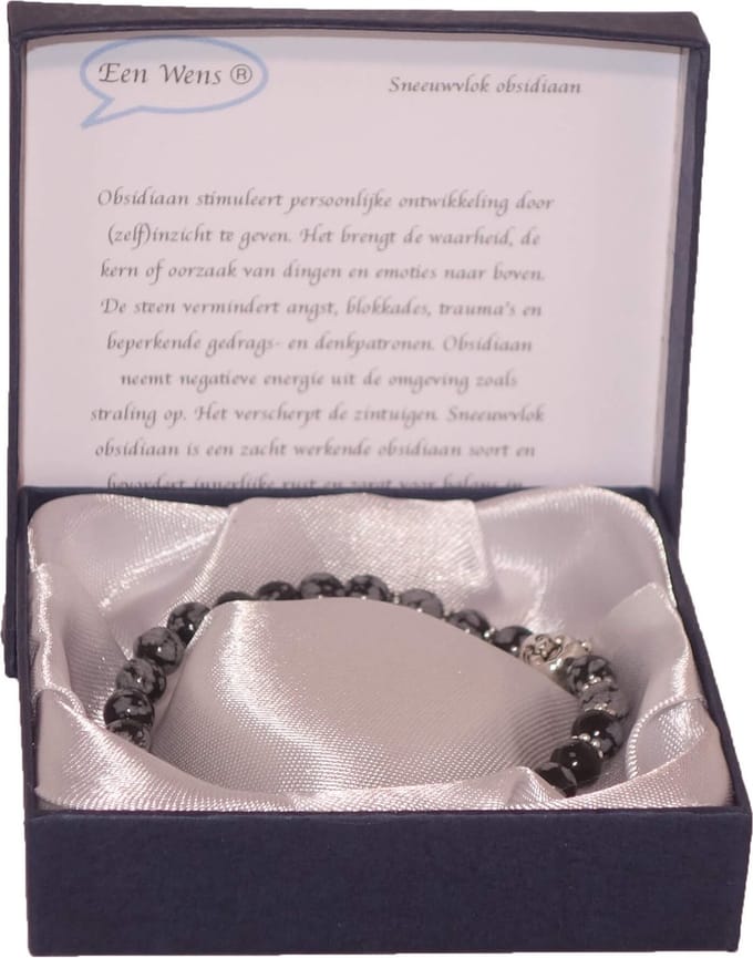 Halfedelstenen Armband in Geschenkdoos Sneeuwvlok Obsidiaan