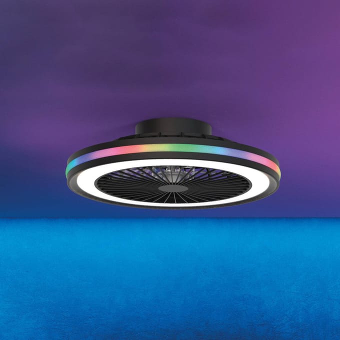 Mantra Iluminación LED plafondventilator voor gamers, zwart, DC, stil, Ø 47 cm, CCT RGB