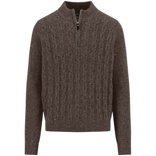 Fynch-Hatton Trui Troyer Zip Cable Knit Donegal Dark Chocolate / male