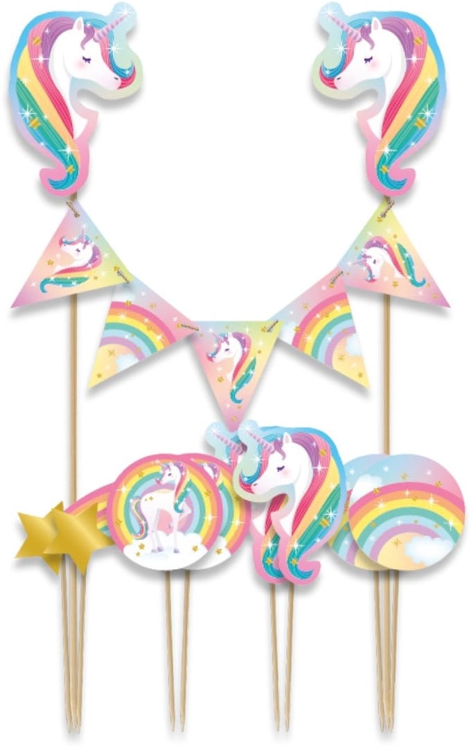 Cake decoratie unicorn 9 stuks