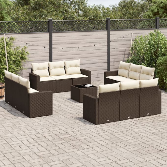 vidaXL - 13-delige - Loungeset - met - kussens - poly - rattan - bruin