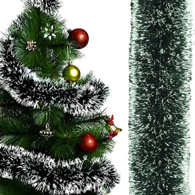 Ruhhy Kerstslinger - groen - 600 x 15 cm - met sneeuw - kerstboomslinger - kerstversiering