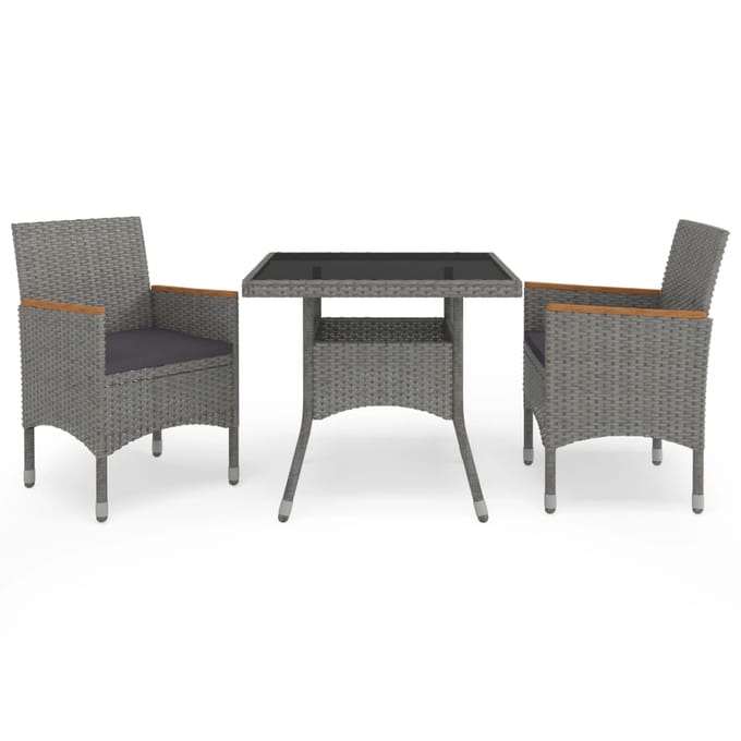 vidaXL - 3-delige - Tuinset - poly - rattan - en - acaciahout - grijs