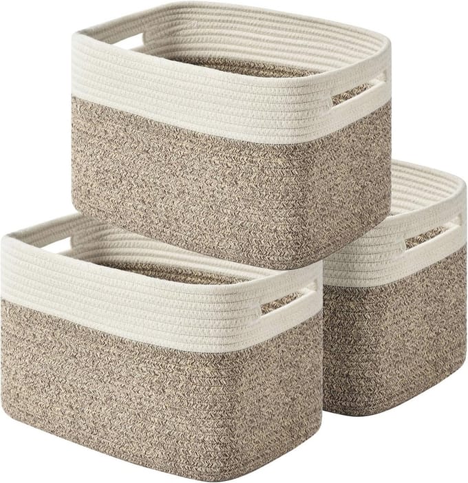 Woven Storage Baskets - Multi-Purpose Cotton Rope Baskets for Home Organization - Set of 3