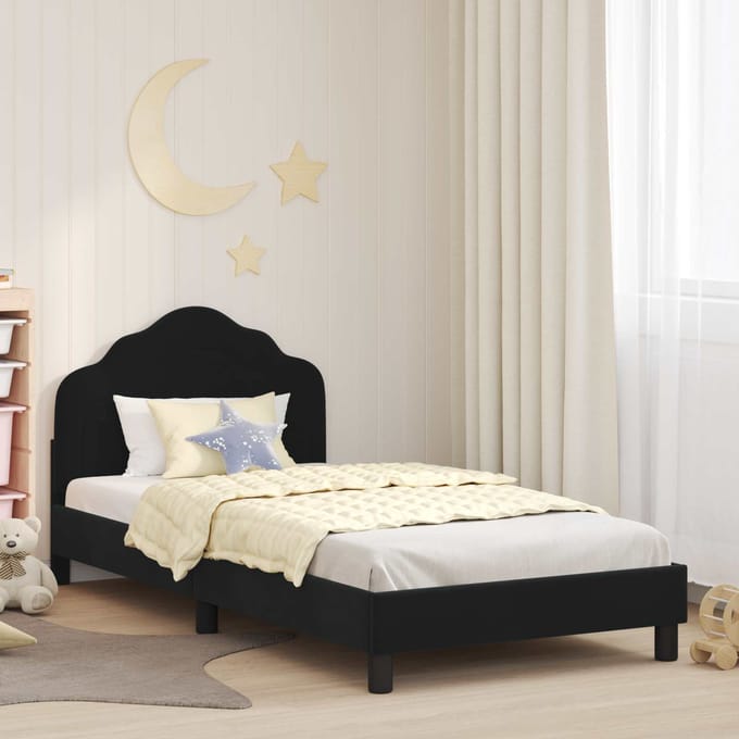 vidaXL - Kinderen - bedframe - met - hoofdboard - Zwart - 90 - x - 190 - cm - Fluweel