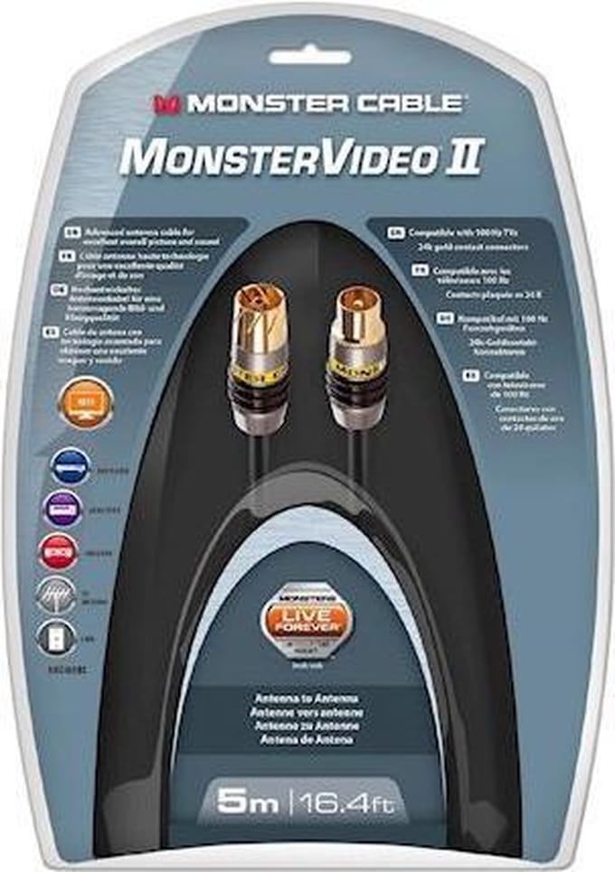 Monster PAL Antennekabel 5m - 24k Gouden Connectoren - Rubberen Grip