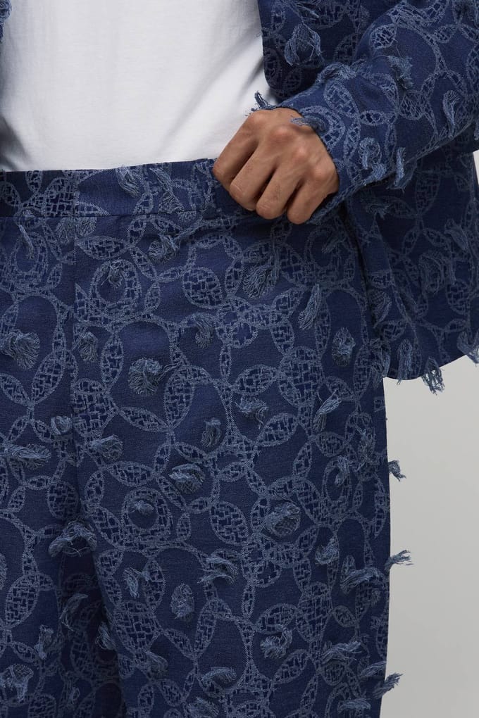 Getextureerde Denim-look Pantalon Met Relaxed Fit En Tailored Snit | Navy | Size 32