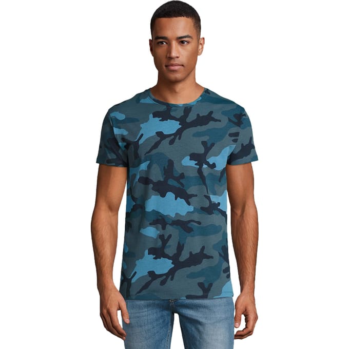 SOLS Heren Camo T-Shirt (Blauw)