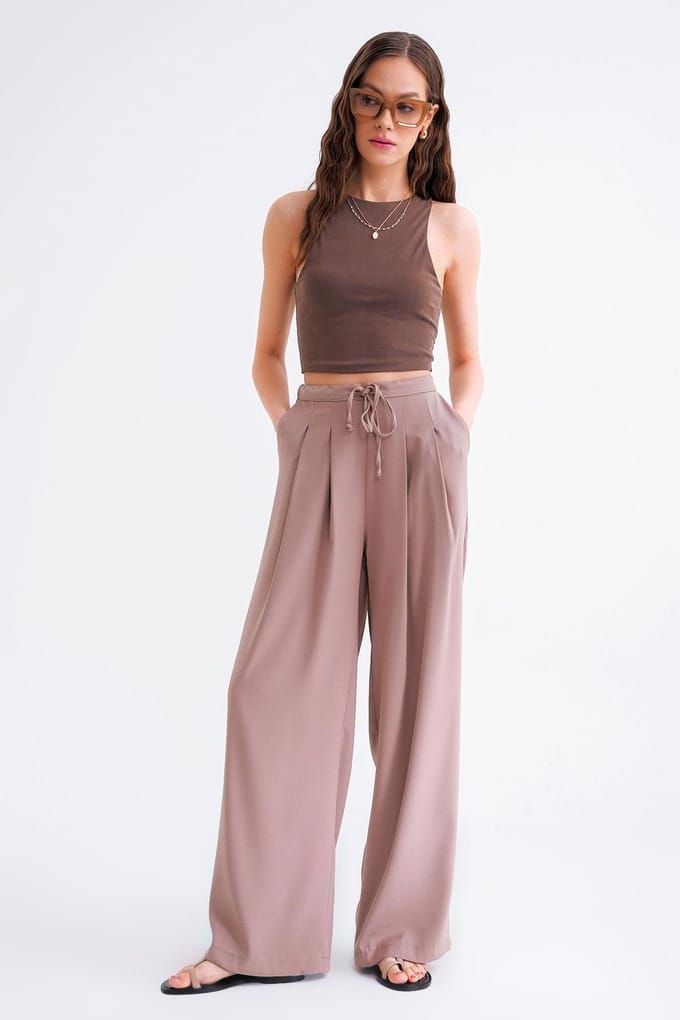 Hoge Taille Plissé Palazzo Broek