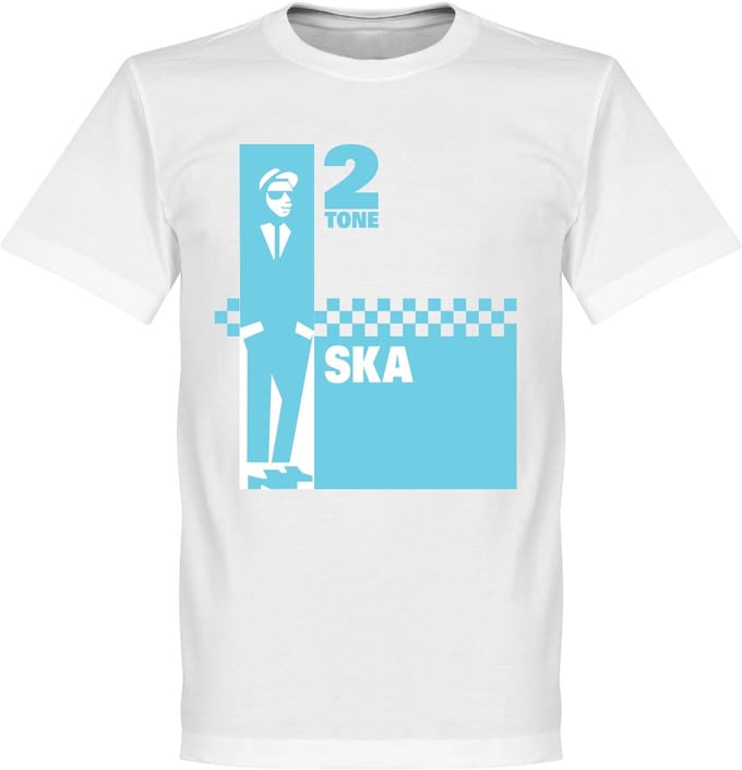 2 Tone Ska T-Shirt - Wit/Lichtblauw - 5XL