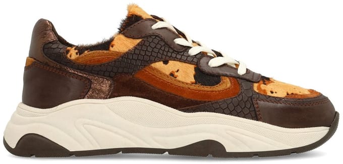 Sacha - Dames - Bruine sneakers met cow print - Maat 38