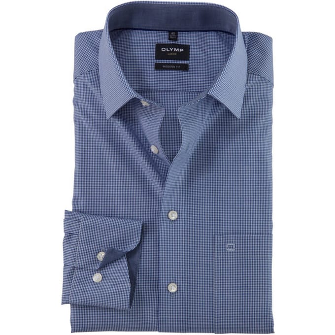 OLYMP Luxor modern fit overhemd - donkerblauw met wit geruit (contrast)