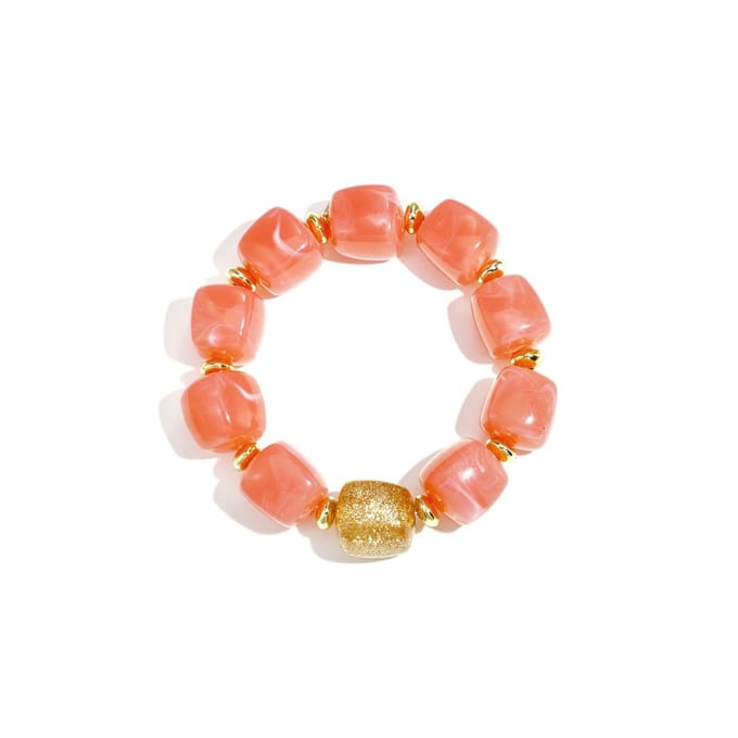 Big Beaded Colourfull Armband | Acryl & RVS | Watermelon Red | Beste Cadeau Voor Haar