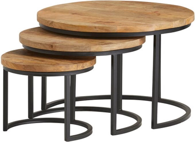 Salontafel Enzo set van 3 rond mangohout - Naturel