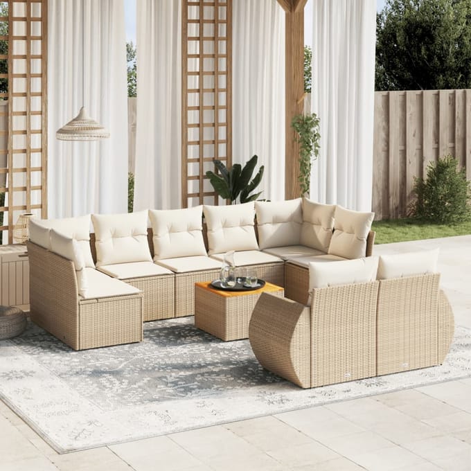 vidaXL - 10-delige - Loungeset - met - kussens - poly - rattan - beige