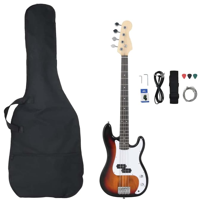 vidaXL - Basgitaar - voor - beginners - elektrisch - met - tas - 4/4 - 46" - bruin - wit