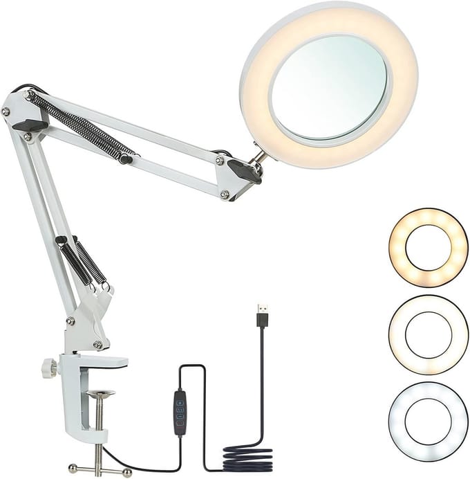 Verstelbare LED Vergrootlamp met Klem en Dimfunctie voor Bureel en Handwerk